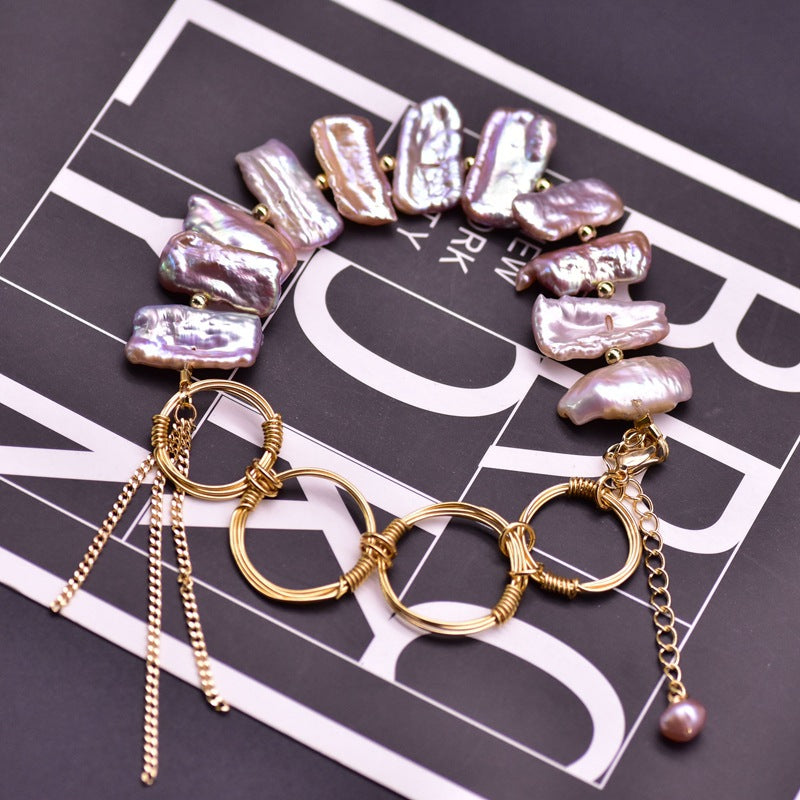 Bracelet en perles naturelles, chaîne baroque en eau douce, accessoires originaux, plaqué or 18k, couleur résistante, vente en gros pour femmes