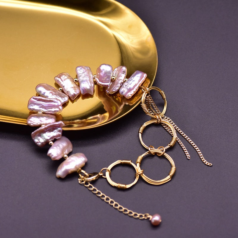 Bracelet en perles naturelles, chaîne baroque en eau douce, accessoires originaux, plaqué or 18k, couleur résistante, vente en gros pour femmes