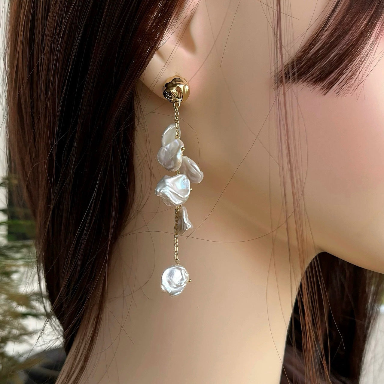Boucles d'oreilles en perles keshi baroques naturelles irrégulières vintage françaises pour femmes, style floral et personnel
