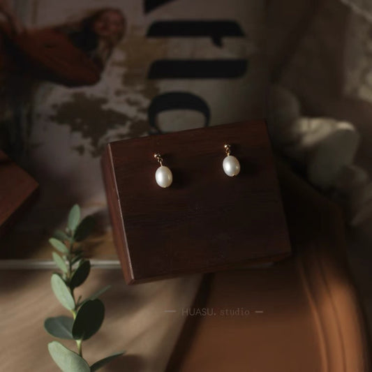 Boucles d'oreilles en perles naturelles simples et polyvalentes, avec des crochets en argent s925, pour un look doux
