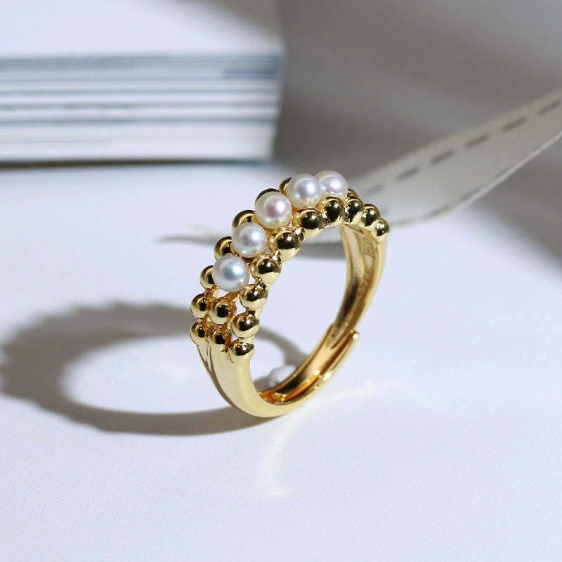 Handmade DIY original luxury ring made of S925 silver, with 3-4mm natural freshwater pearls