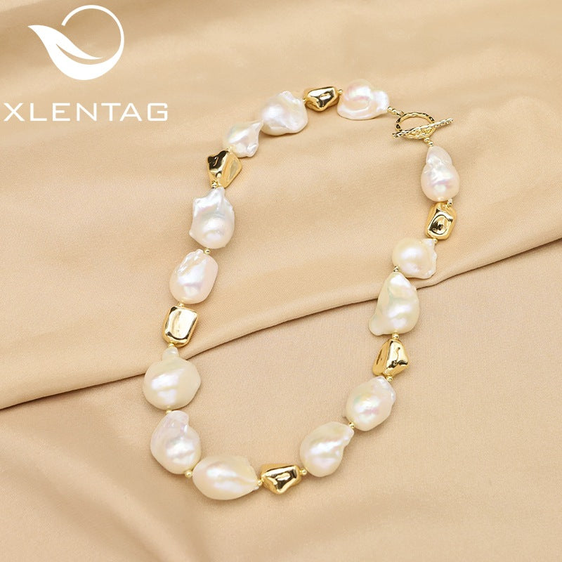 Collier en perles naturelles pour femmes, polyvalent, haut de gamme, plaqué or véritable, chaîne de clavicule baroque, perles, accessoires de luxe léger