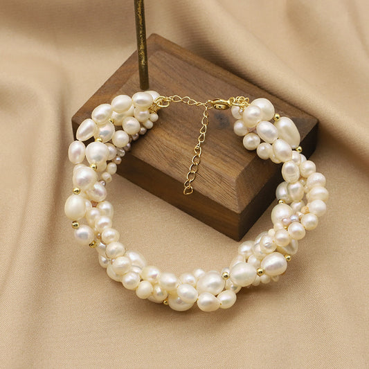 Bracelet en perles naturelles, design polyvalent, perles enfilées, double couche, bijou tissé, luxe léger, accessoires haut de gamme, haute qualité