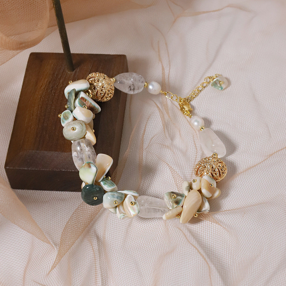 Ensemble de bracelets en coquillage en cristal blanc pour femmes, design de niche de style ins, bracelet élégant et minimaliste, accessoire polyvalent