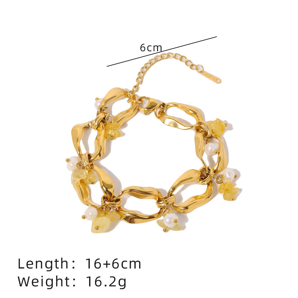 Bracelet en perles avec un design élégant en cristal jaune, style ins, bracelet de luxe léger, mode, bracelet de style européen et américain, accessoire de qualité.