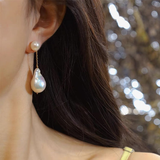 Boucles d'oreilles en perles baroques naturelles rétro 2024 pour femmes, style ins, minimalistes, luxe abordable, aiguille en argent, coréen