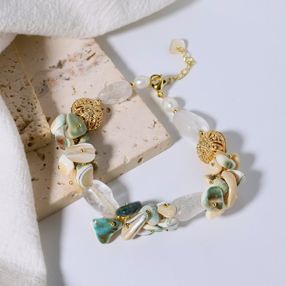 Ensemble de bracelets en coquillage en cristal blanc pour femmes, design de niche de style ins, bracelet élégant et minimaliste, accessoire polyvalent