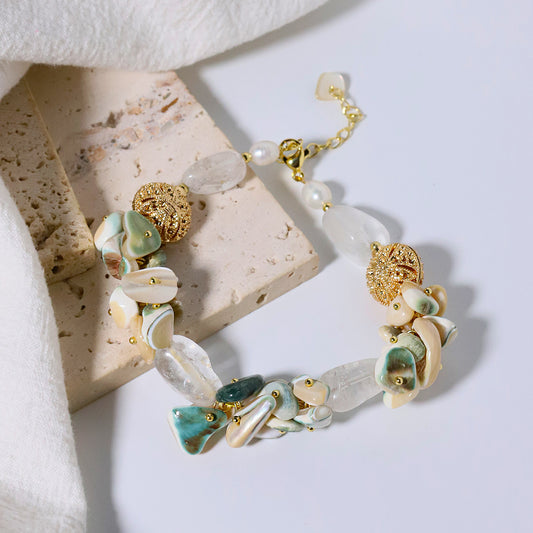 Ensemble de bracelets en coquillage en cristal blanc pour femmes, design de niche de style ins, bracelet élégant et minimaliste, accessoire polyvalent