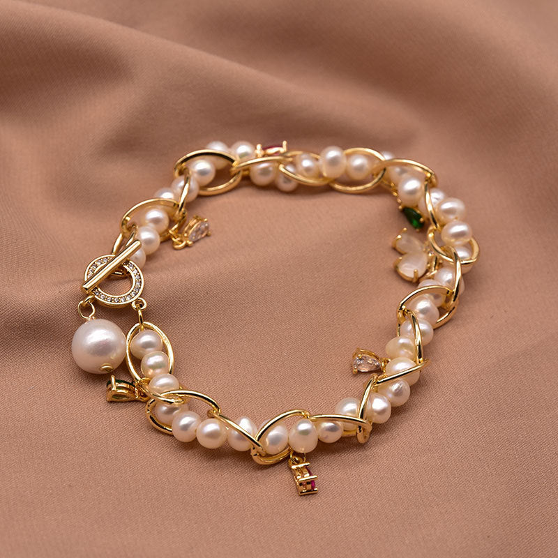 Bracelet en perles d'eau douce naturelles pour femmes, mode européenne et américaine, style personnel, fait à la main