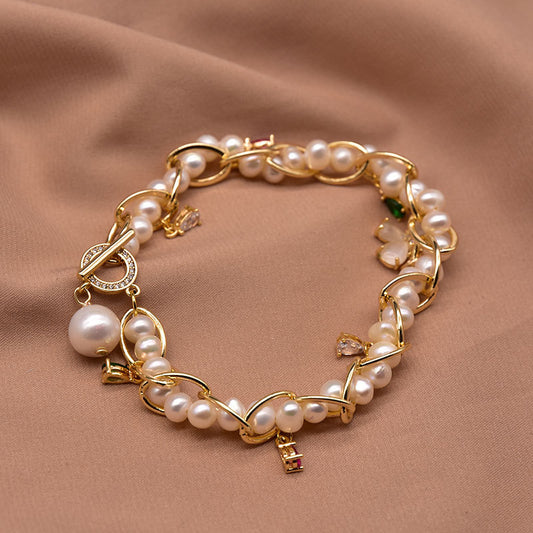 Bracelet en perles d'eau douce naturelles pour femmes, mode européenne et américaine, style personnel, fait à la main