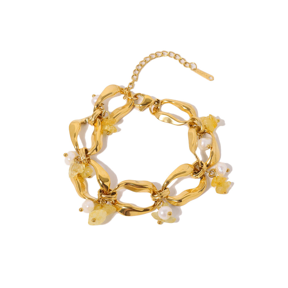 Bracelet en perles avec un design élégant en cristal jaune, style ins, bracelet de luxe léger, mode, bracelet de style européen et américain, accessoire de qualité.