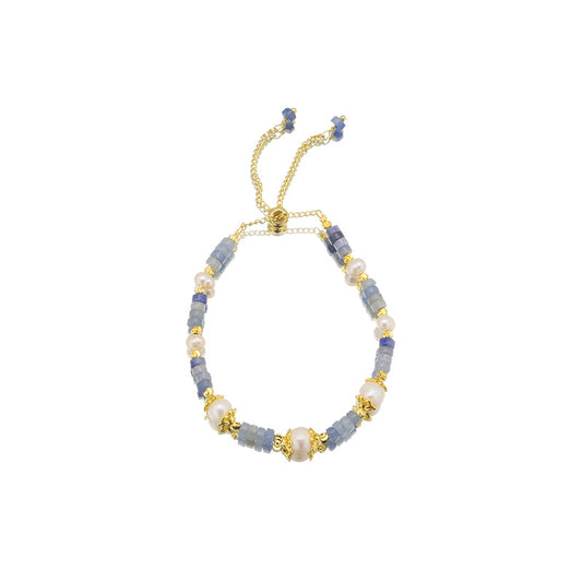Bracelet en perles d'eau douce naturelles, design de niche, bracelet en aigue-marine, plaqué or 18k, bijou pour femme