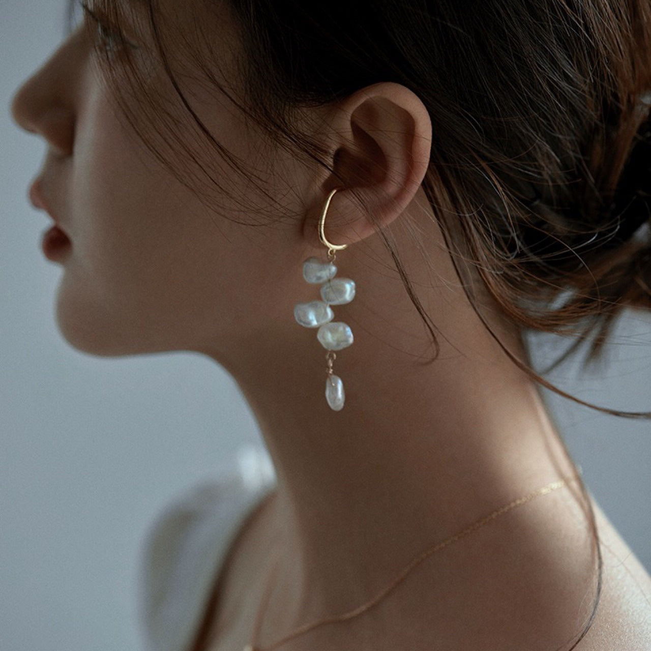 Boucles d'oreilles clips en perles baroques naturelles avec éclats d'argent, style rétro français, en argent pur, unisexe