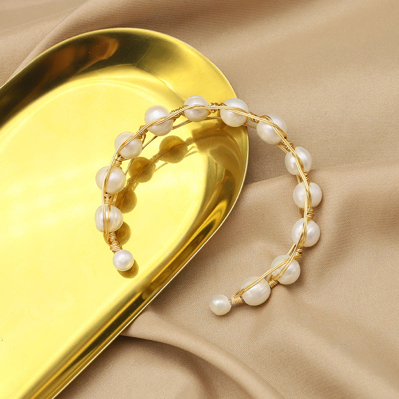 Bracelet en perles naturelles avec ouverture élastique, bracelet en fil torsadé, design haut de gamme et de niche