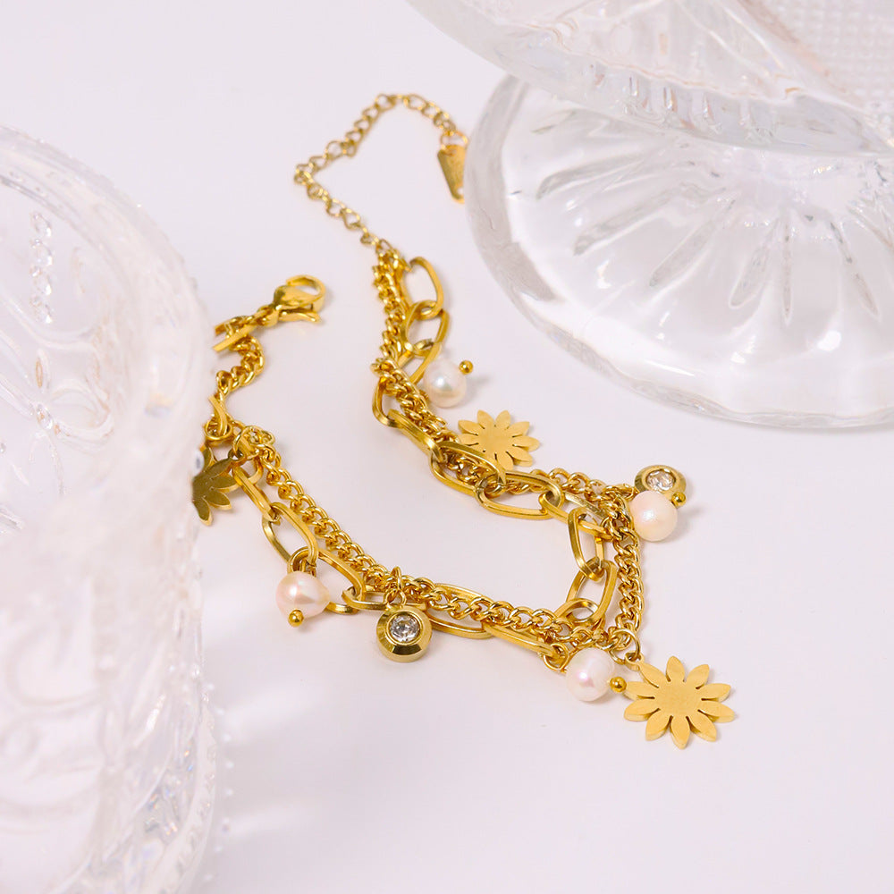 Bracelet en perles d'eau douce naturelles, bracelet haut de gamme au style ins, bijou pour femme en acier titane, ne se décolore pas, vintage