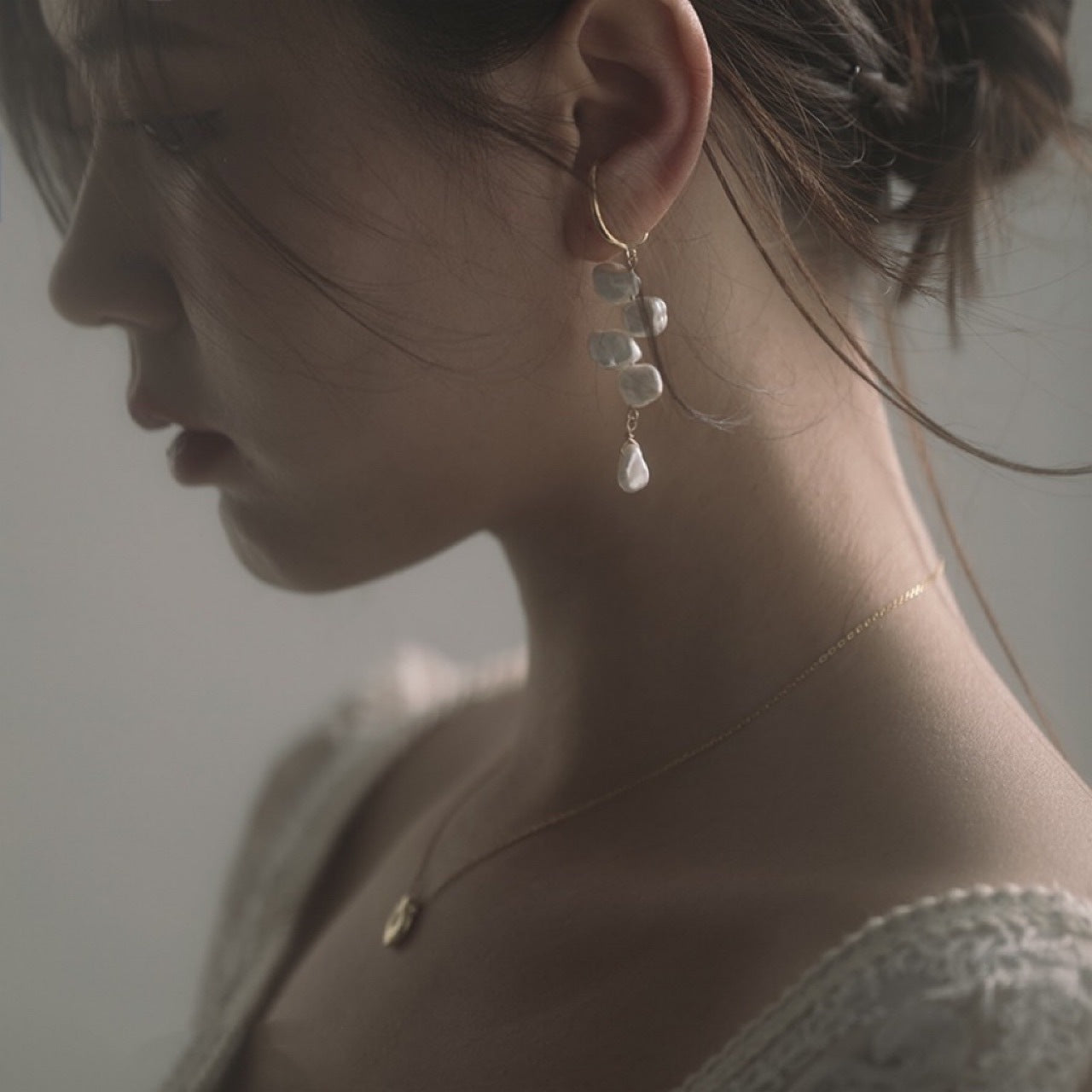 Boucles d'oreilles clips en perles baroques naturelles avec éclats d'argent, style rétro français, en argent pur, unisexe