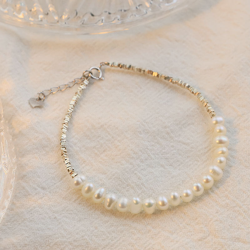 Bracelet en argent pur s925 avec perles d'eau douce naturelles, bracelet asymétrique en argent fragmenté, accessoires de design de niche