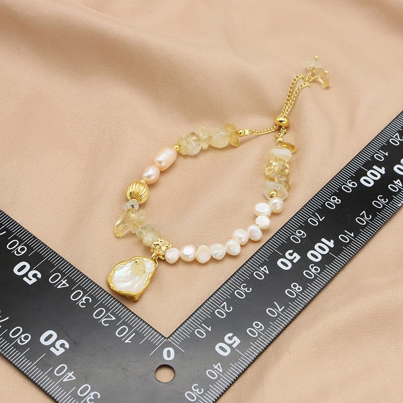 Bracelet en perles naturelles, bracelet en cristal jaune baroque d'eau douce, accessoire mignon et original, bijoux plaqués or 18k