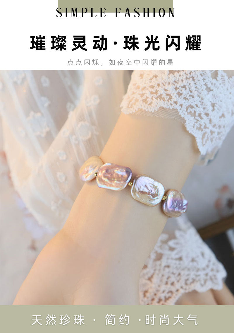 Bracelet en perles baroques carrées naturelles XlentAg pour femmes, style européen et américain, rétro, fait main, accessoires originaux