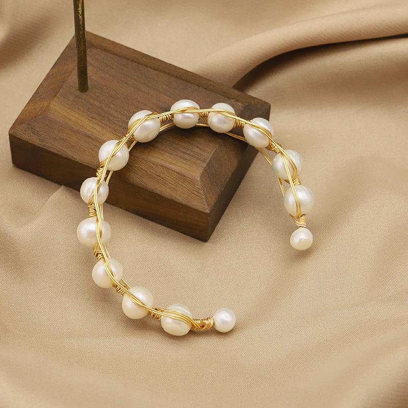 Bracelet en perles naturelles avec ouverture élastique, bracelet en fil torsadé, design haut de gamme et de niche