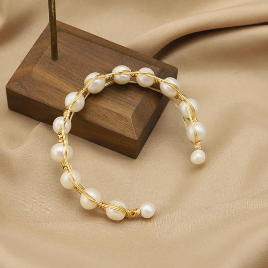 Bracelet en perles naturelles avec ouverture élastique, bracelet en fil torsadé, design haut de gamme et de niche
