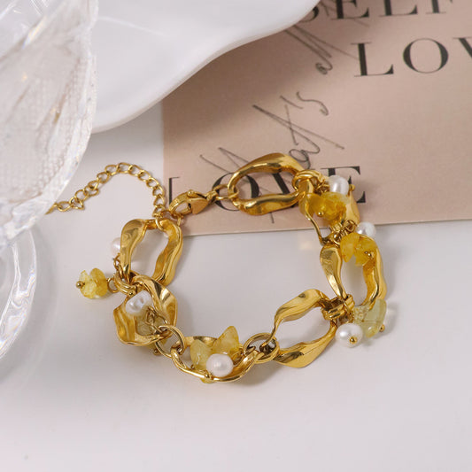 Bracelet en perles avec un design élégant en cristal jaune, style ins, bracelet de luxe léger, mode, bracelet de style européen et américain, accessoire de qualité.
