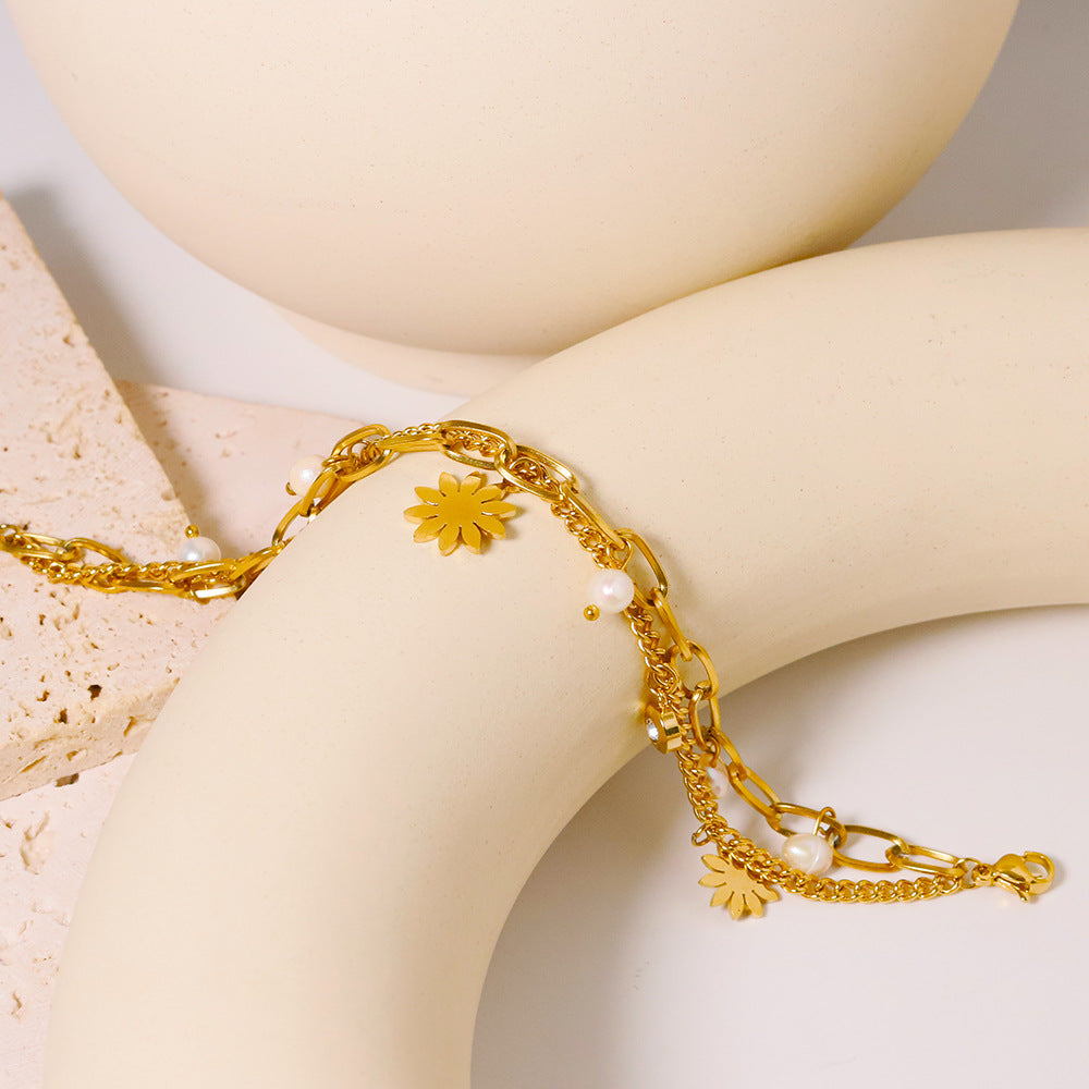 Bracelet en perles d'eau douce naturelles, bracelet haut de gamme au style ins, bijou pour femme en acier titane, ne se décolore pas, vintage
