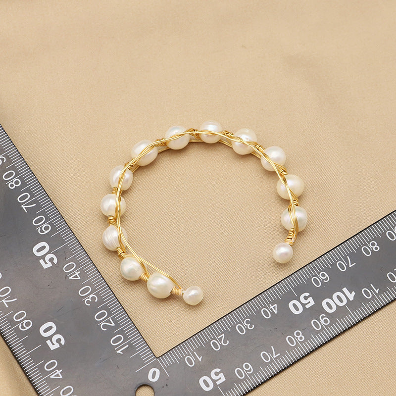 Bracelet en perles naturelles avec ouverture élastique, bracelet en fil torsadé, design haut de gamme et de niche
