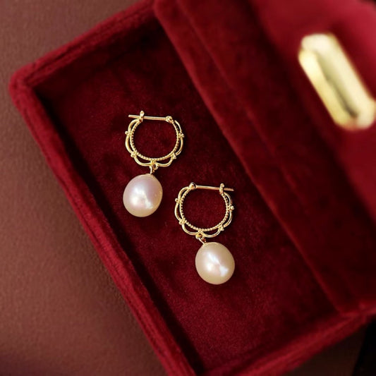 Boucles d'oreilles en perles naturelles pour femmes, design unique, en dentelle, avec aiguille en argent 925, plaqué or, créoles ajourées, clous d'oreilles, accessoires élégants