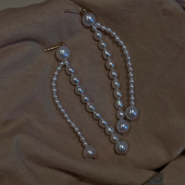 Boucles d'oreilles en perles naturelles d'eau douce AK, longues, à franges, de style français, faites à la main, avec aiguille en argent
