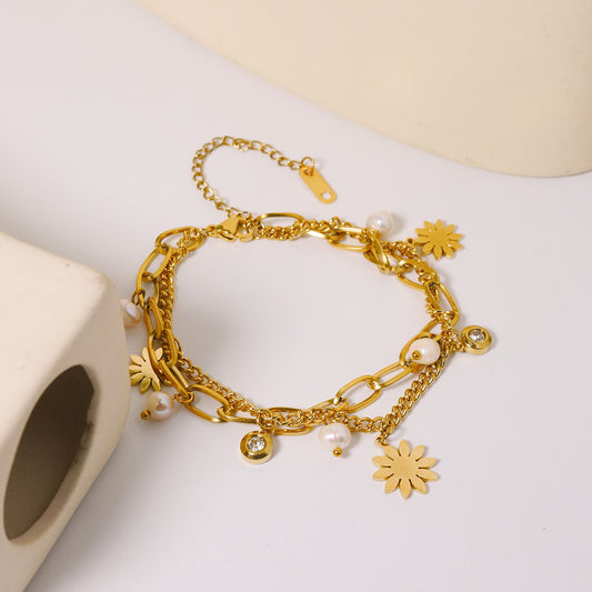 Bracelet en perles d'eau douce naturelles, bracelet haut de gamme au style ins, bijou pour femme en acier titane, ne se décolore pas, vintage