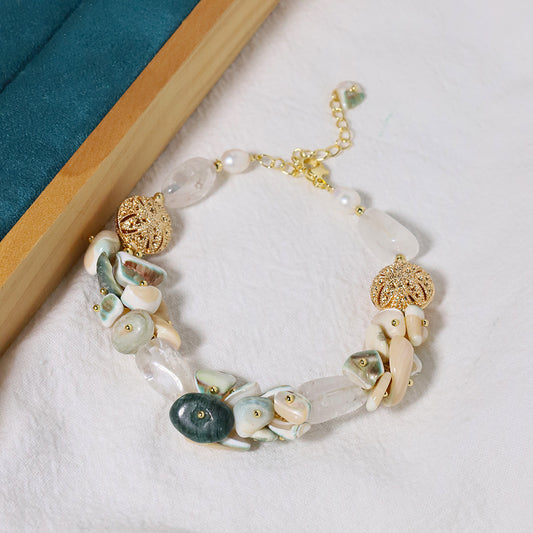 Ensemble de bracelets en coquillage en cristal blanc pour femmes, design de niche de style ins, bracelet élégant et minimaliste, accessoire polyvalent