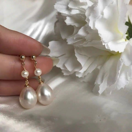 Boucles d'oreilles en véritable perle naturelle Baroque avec lumière forte, style rétro français, clous d'oreilles en perles d'eau douce, cadeau pour amie