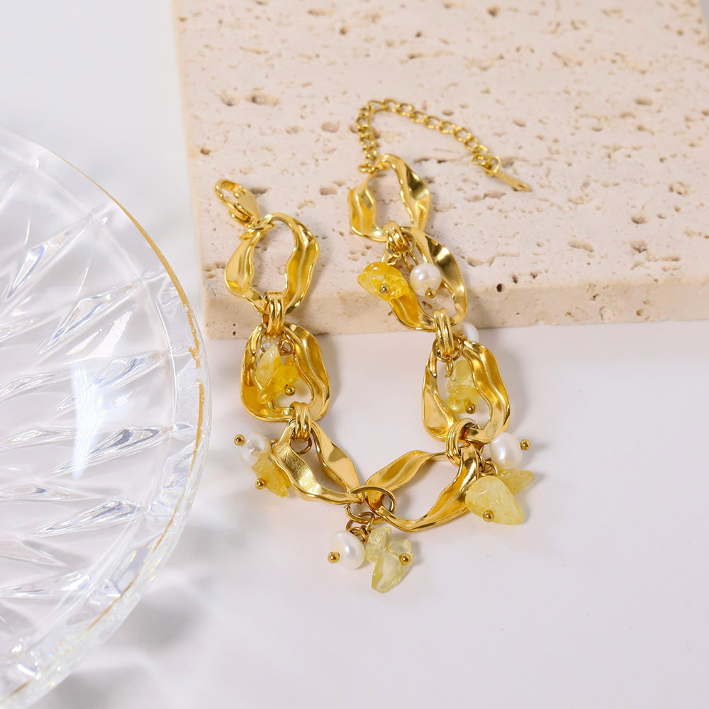 Bracelet en perles avec un design élégant en cristal jaune, style ins, bracelet de luxe léger, mode, bracelet de style européen et américain, accessoire de qualité.