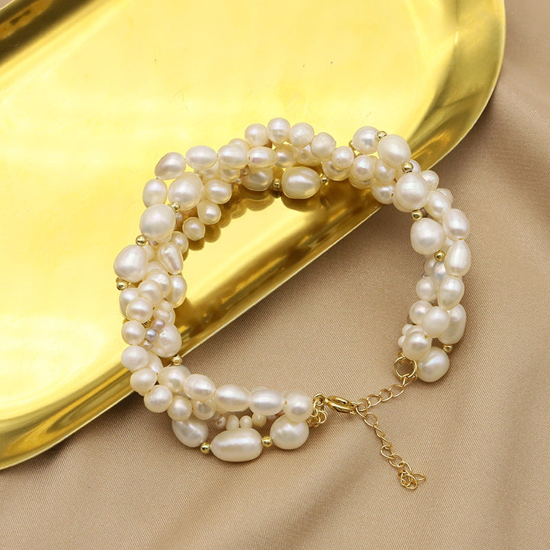 Bracelet en perles naturelles, design polyvalent, perles enfilées, double couche, bijou tissé, luxe léger, accessoires haut de gamme, haute qualité