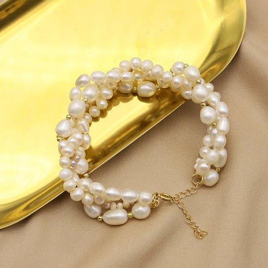 Bracelet en perles naturelles, design polyvalent, perles enfilées, double couche, bijou tissé, luxe léger, accessoires haut de gamme, haute qualité