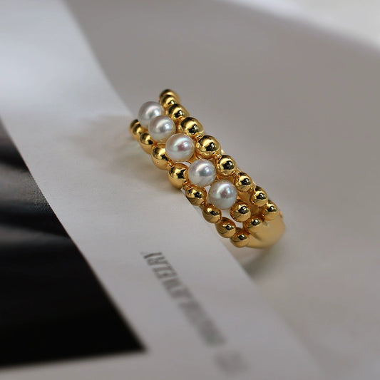 Bague de luxe originale faite main en argent S925, ornée de perles d'eau douce naturelles de 3 à 4 mm.