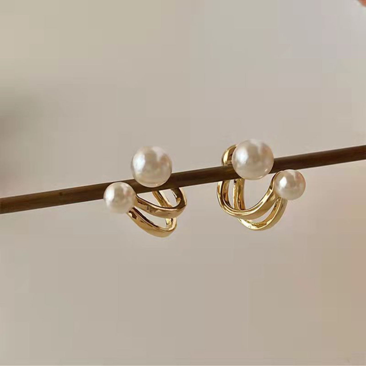 Boucles d'oreilles en perles de culture d'eau douce naturelles à porter de deux manières, design minimaliste pour femmes, style rétro français, accessoires d'oreilles à la personnalité unique