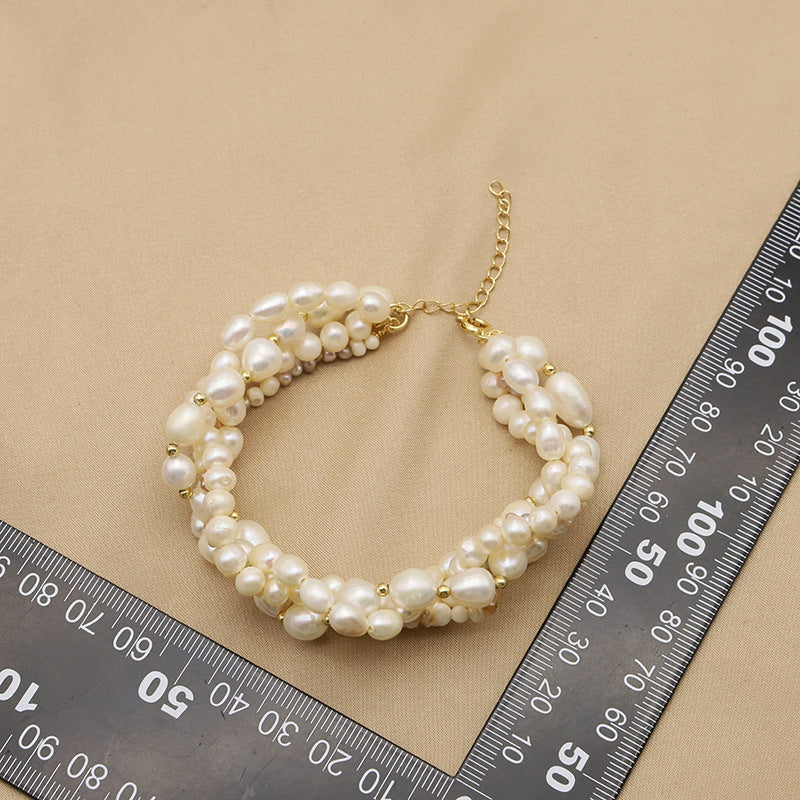 Bracelet en perles naturelles, design polyvalent, perles enfilées, double couche, bijou tissé, luxe léger, accessoires haut de gamme, haute qualité