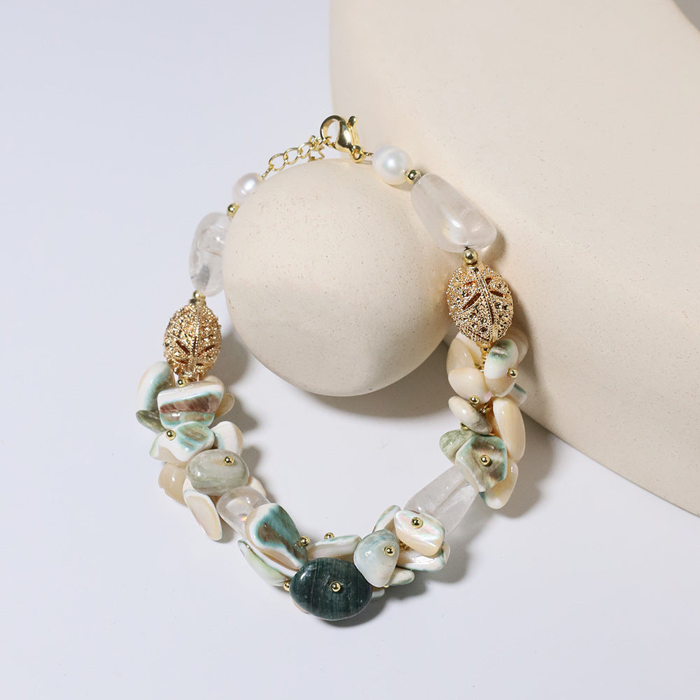 Ensemble de bracelets en coquillage en cristal blanc pour femmes, design de niche de style ins, bracelet élégant et minimaliste, accessoire polyvalent