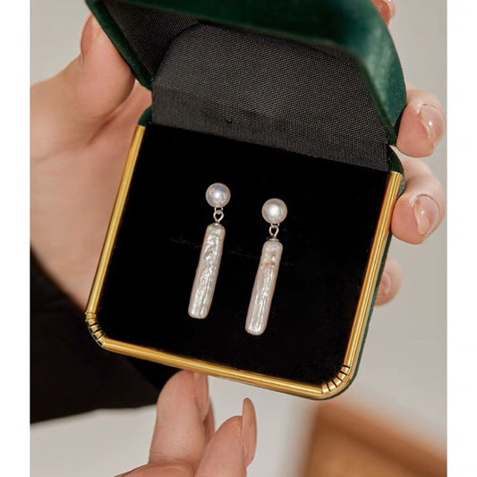 Boucles d'oreilles en perles d'eau douce baroques uniques pour femmes, design vintage français, longues pendantes en argent sterling s925