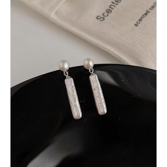 Boucles d'oreilles en perles d'eau douce baroques uniques pour femmes, design vintage français, longues pendantes en argent sterling s925