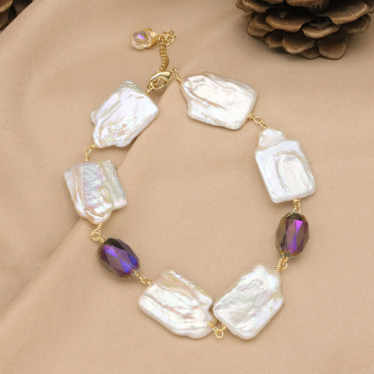Bracelet en perles naturelles, bracelet baroque en eau douce, luxe léger, sensation haut de gamme, original, plaqué or 18k, bijoux résistants à la décoloration