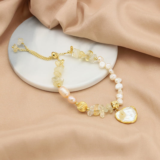 Bracelet en perles naturelles, bracelet en cristal jaune baroque d'eau douce, accessoire mignon et original, bijoux plaqués or 18k