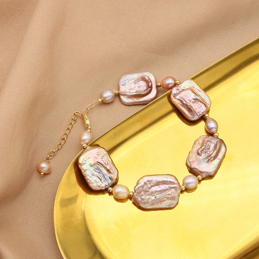 Bracelet en perles naturelles, sensation haut de gamme, perles baroques entrecoupées de petites perles dorées, accessoires simples et élégants