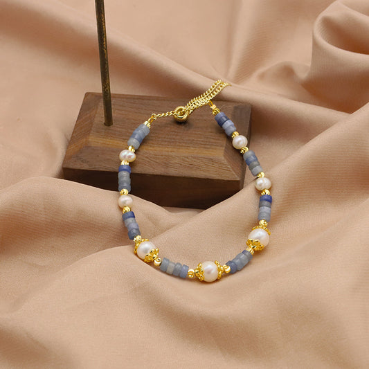 Bracelet en perles d'eau douce naturelles, design de niche, bracelet en aigue-marine, plaqué or 18k, bijou pour femme