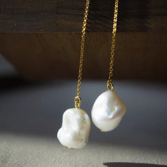Boucles d'oreilles pendantes en perles baroques naturelles minimalistes, vintage français, irrégulières, longues, accessoires de mode asymétriques