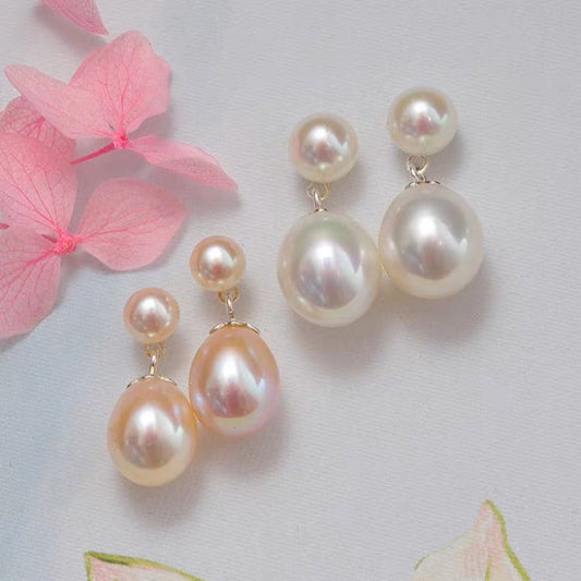Boucles d'oreilles en véritable perle d'eau douce naturelle classique en argent 925, modèle princesse, à porter de plusieurs façons, couleur rose démontable