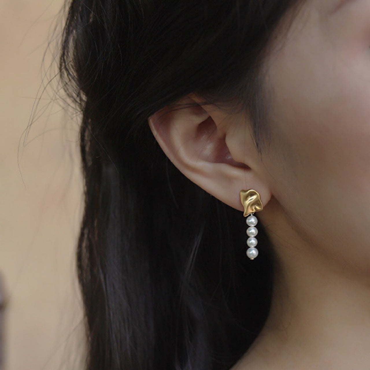 Boucles d'oreilles en perles de riz baroque irrégulières pour femmes, style français, douces, asymétriques, vintage, AB