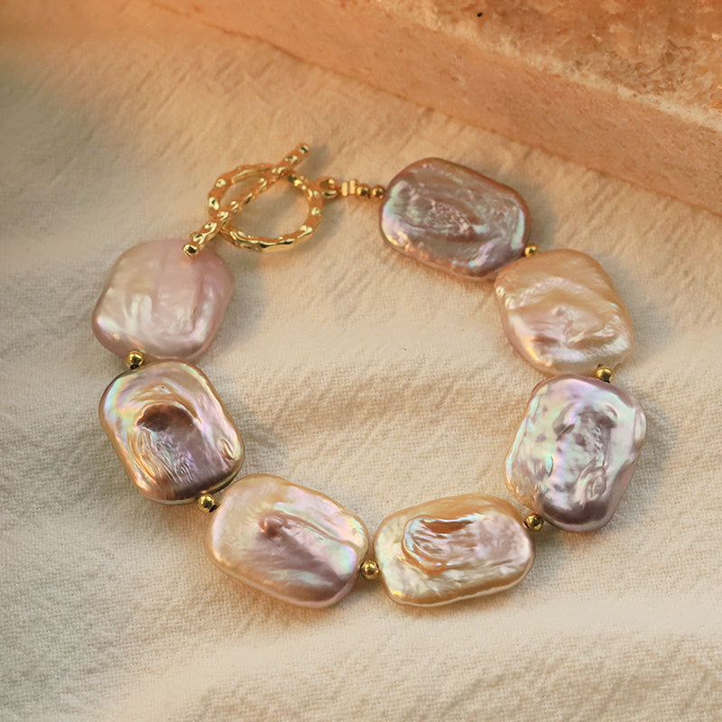 Bracelet en perles baroques carrées naturelles XlentAg pour femmes, style européen et américain, rétro, fait main, accessoires originaux